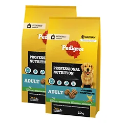 PEDIGREE® Adult Professional Nutrition 2x12kg su paukštiena ir daržovėmis - sausas visavertis pašaras suaugusiems didelių ir vidutinių veislių šunims