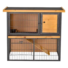 Mažų gyvūnų narvas su pakeltu nameliu ir užsklendžiamomis durimis, mediena ir metalas, 89,5 x 45 x 81 cm, šviesiai geltonas