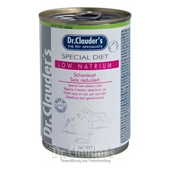 DR. CLAUDER’S SPECIAL DIET LOW NATRIUM, specializuoti konservai širdies ir kepenų problemų turintiems šunims 400g
