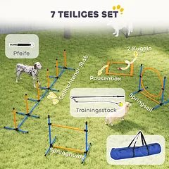 Agility rinkinys šunims, 7 dalių, su reguliuojamo aukščio kliūtimis, šunų dresūrai ir žaidimams, oranžinis ir mėlynas — 4 nuotrauka