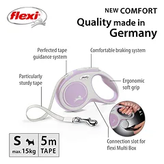 FLEXI pavadėlis šuniui New Comfort S juostinis 5m, rožinis — 3 nuotrauka