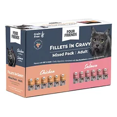Four Friends Adult in Gravy Mix 12-pack Salmon x6, Chicken x6 konservai sušalusiems padaže, 12×85 g