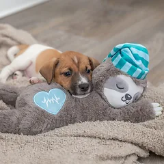 Trixie Junior pliušinis žaislas šuniukams tinginys, su imitaciniu širdies plakimu, veikia raminančiai ir padeda užmigti, pilkas
