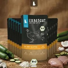 Liebesgut drėgnas maistas katėms, ekologiška vištiena su ekologiškomis kokosų drožlėmis ir ekologiškais cukinijomis, 200 - 399 g — 2 nuotrauka