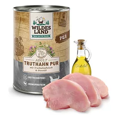 WILDES LAND turkey pure begrūdžiai konservai suaugusiems šunims su kalakutiena, 400 g — 3 nuotrauka
