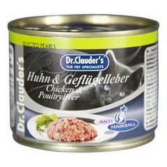 DR. CLAUDER’S ANTIHAIRBALL drėgnas maistas katėms su vištiena ir kepenėlėmis 200g