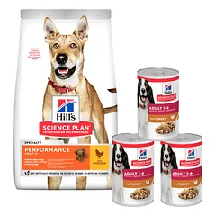 HILL'S Canine Adult 1+ Performance vištiena 14 kg aktyviems šunims + 3 370 g skardinės NEMOKAMAI
