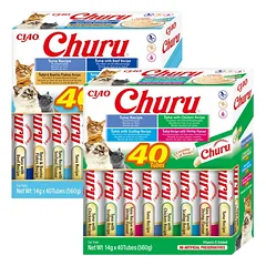 INABA Churu katėms – skonių mišinys su jūros gėrybėmis ir tunu 80x14g