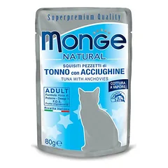 Monge Natural pouches Tuna In Jelly Anchovies drėgnas maistas suaugusioms katėms, 80 g
