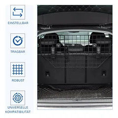 Automobilio bagažinės apsauginės grotelės šunims, universalios, reguliuojamo pločio 90–120 cm, metalinės, juodos — 4 nuotrauka