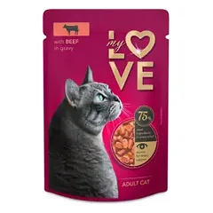 MY LOVE visavertis konservuotas ėdalas suaugusioms katėms su jautiena švelniame padaže, 85 g nuotrauka