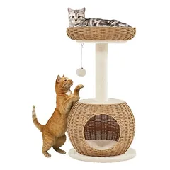 Kratzbaum Katzenmöbel mit Katzenkorb Hängender Plüschball und Liegemulde