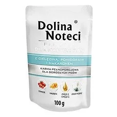 Dolina Noteci PREMIUM mažų veislių šunims su veršienos pomidorais ir makaronais 100 g