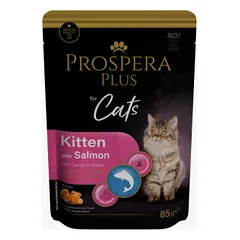 Konservuotas ėdalas kačiukams - Prospera Plus, kačių maišelis su lašiša ir morkomis, 85 g nuotrauka