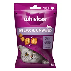 WHISKAS Atsipalaidavimas ir ramybė 45 g – skanėstas su vištiena katėms.