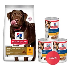 HILL'S Science Plan Canine Adult Healthy Mobility Large Breed Chicken 14 kg – sausas pašaras didelių veislių suaugusiems šunims su vištiena, sąnarių palaikymui + 3 skardinės HILL'S šlapio pašaro DOVANŲ
