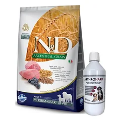 Farmina N&D LAMBULIŠKAS MĖLYNAUOGIS MEDIUM MAXI 12kg + LAB-V Arthrohard 250ml Sąnarių paramos formulė šunims ir katėms
