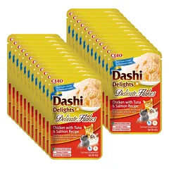 INABA Dashi Delights Delikatesiniai dribsniai Vištienos su tunu ir lašiša receptas 24x40g