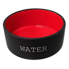 Dog Fantasy Ceramic Bowl Water juodas ir raudonas keraminis dubenėlis šunims, 16 cm, 0,85 l