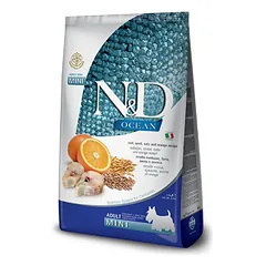 Farmina N&D Low Grain Adult Small mažgraudžių sausas maistas šunims su menke ir apelsinais, 7 kg