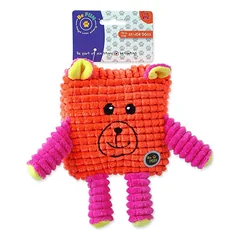 Plaček Be Fun Calypso Square Bear minkštas pliušinis švilpiantis žaislas šunims su jautriais dantimis, oranžinis, 12,5 cm — 2 nuotrauka