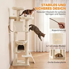 Draskyklė 184 cm, 5 lygių, su 2 nameliais, 3 guoliais, hamaku ir kopėtėlėmis, katėms iki 6 kg, smėlio spalvos — 5 nuotrauka