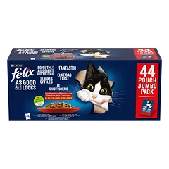 FELIX Fantastic Kačių skoniai želė 44x85g jautiena, vištiena, antis ir aviena, drėgnas maistas katėms