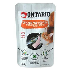 ONTARIO Chicken and Codfish in Broth – konservai katėms su vištiena ir menke 80g — 1 nuotrauka