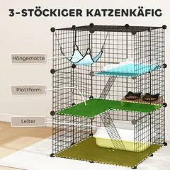 Kačių narvas modulinis su hamaku, juodos ir mėlynos spalvos, 70 × 70 × 105 cm — 5 nuotrauka
