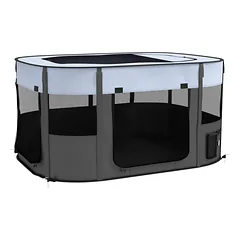 Sulankstomas aptvaras šuniukams ir kačiukams 114x89x59 cm, su krepšiu, gyvūnams iki 10 kg, pilkas