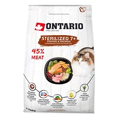 Ontario Cat Sterilised 7+ sausas maistas sterilizuotoms katėms nuo 7 metų, su lašiša ir vištiena, 400 g — 3 nuotrauka