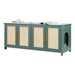Kačių kraiko dėžutės aptvaras su rotango durelėmis, 120 cm, žalias