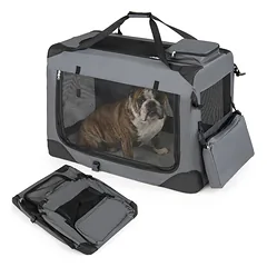 Sulankstomas minkštas transportavimo narvas su 3 durimis, pilkas, 83,8 × 58,4 × 58,4 cm
