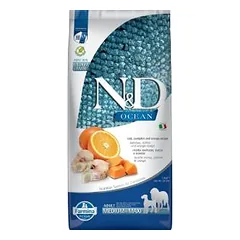 Farmina N&D Adult Medium & Maxi Ocean Cod, Pumpkin & Orange sausas maistas vidutinių ir didelių veislių šunims, 20 kg