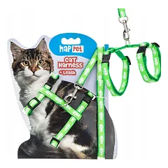 Happet kačių petnešos su pavadėliu, žalios, reguliuojamos pasivaikščiojimams