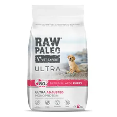 RAW PALEO Ultra sausas maistas vidutinių ir didelių veislių augantiems šuniukams su kiauliena 2 kg