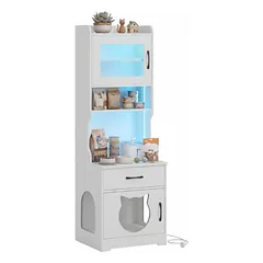 GIANTEX Hoch-Katzenschrank mit Ladestation, 16 Modi LED, Klo-Versteck