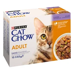 PURINA Cat Chow Suaugusių kačių ėdalas su ėriena ir šparaginėmis pupelėmis drebučiuose 10x85g