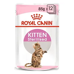 ROYAL CANIN Kitten Sterilised 12x85g drėgno maisto padaže sterilizuotiems kačiukams iki 12 mėnesių amžiaus