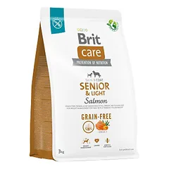 BRIT CARE Senior&Light Salmon&Potato begrūdis sausas maistas senjorams šunims su lašiša ir bulvėmis 3 kg