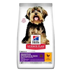 Hills Science Plan Sensitive Stomach & Skin Small & Mini Adult sausas maistas mažiems ir miniatiūriniams šunims su jautriu virškinimu ir oda su vištiena, 6 kg