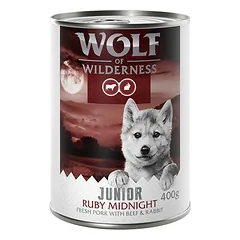 Wolf of Wilderness Junior – su šviežia raudona mėsa, drėgnas maistas šunims 6 x 400 g, 400 - 499 g — 4 nuotrauka