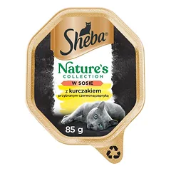 SHEBA Nature’s Collection dėžutės 22 x 85 g, visavertis šlapias pašaras suaugusioms katėms – gabalėliai su vištiena padaže.