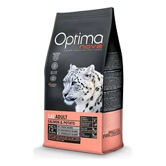 Optima Nova Cat Adult GF Salmon & Potato – sausas maisto bekvietės suaugusioms katėms su lašiša ir bulvėmis, 2 kg