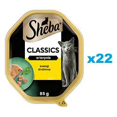 SHEBA indelis Classics Vištienos Kokteilis 22x85g – visavertis drėgnas ėdalas suaugusioms katėms, paštete