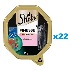 SHEBA Finesse 22 x 85 g dėžutė, visavertis šlapias pašaras suaugusioms katėms su lašiša putėsiuose