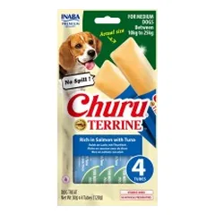 Churu Terrine skanėstas vidutinių veislių šunims su lašiša ir tunu, 4 vnt.