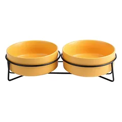 Xingmi Ceramics gyvūnų augintinių dubenėlis, keraminis, dvigubas su geležiniu rėmu, rožinis, 2 x 0,4 l, 28,5x14,5x7 cm — 3 nuotrauka