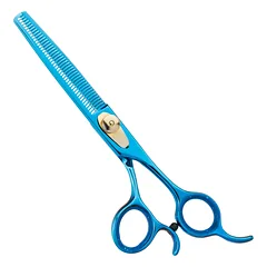 Geib Kiss Gold Blue Blender 6.5 - vienpusės retinimo žirklės kirpėjams, mėlynos spalvos, 42 dantys