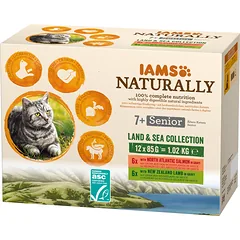 IAMS Naturally Senior Cat Land & Sea Collection skonių mišinys vyresnėms katėms 12x85g